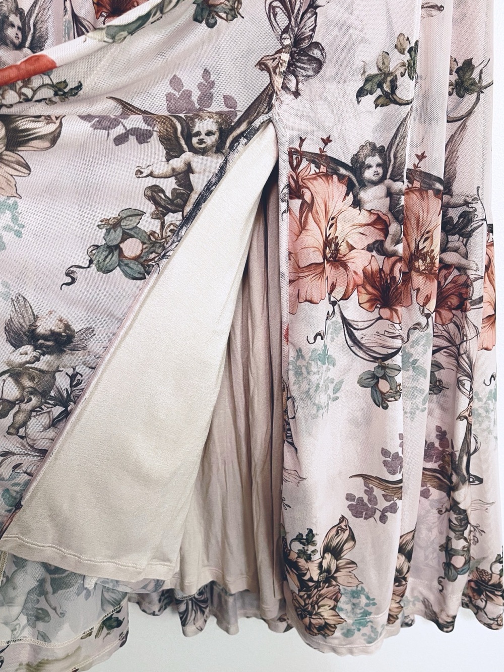 BOGO! Anthropologie Pilcro Mesh Seamed Midi Skirt French Neutral Floral Small - Picture 6 of 10